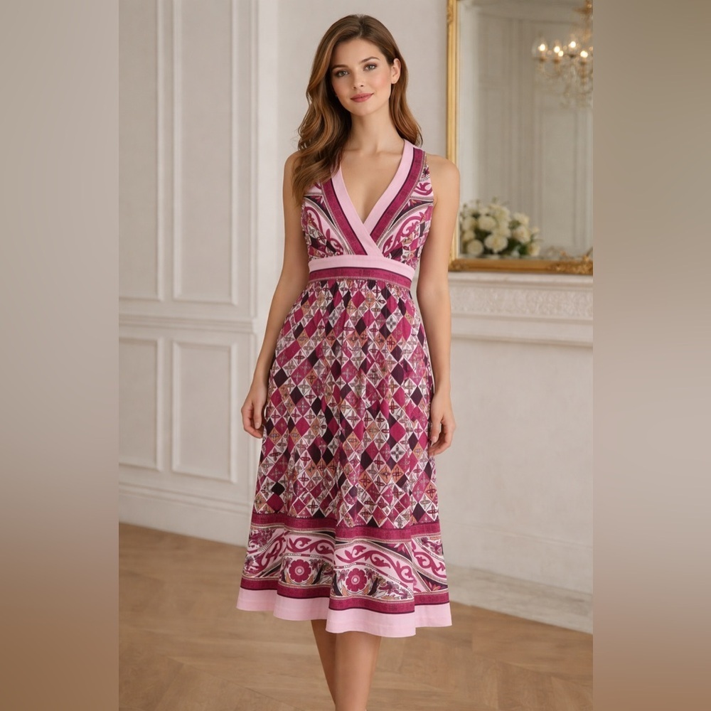 Tori Burch - Halter Neck Graphic Print Silk Sundress - XS - CO China